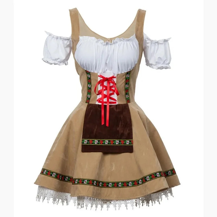 Kobiece Folkowe Sukienka Dirndl – Styl Festiwalowy z Odkrytymi Ramionami i Dekoracyjnym Fartuszkiem