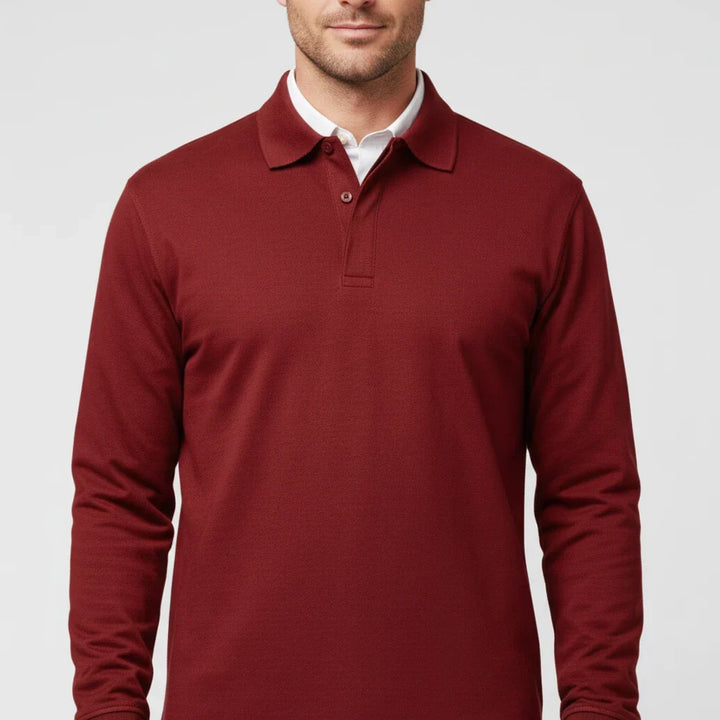 Męska koszulka polo smart casual – Długi rękaw, kołnierzyk, idealna do pracy i na weekendy