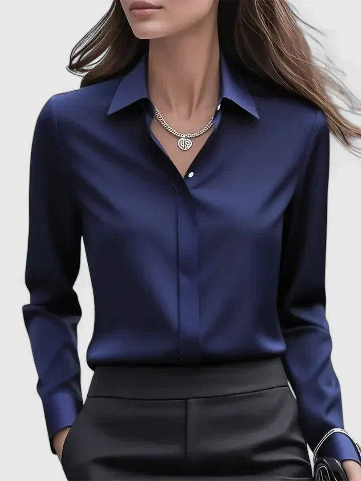 Damska Satynowa Bluzka z Długim Rękawem – Elegancka Koszula do Biura i Smart Casual