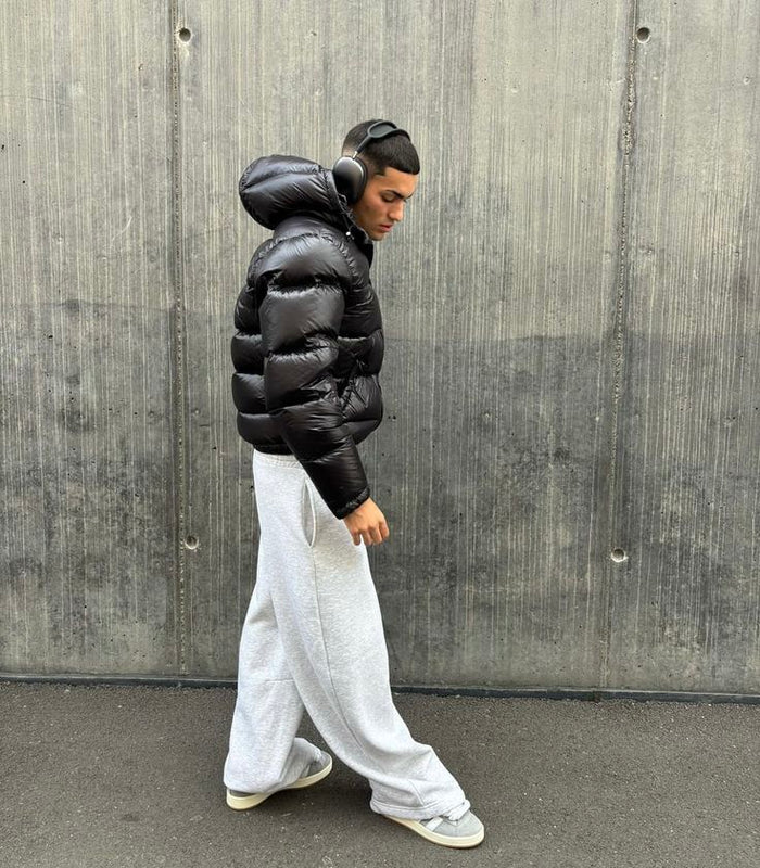 Męska kurtka pikowana z podszewką sherpa i kapturem – Ciepła kurtka puchowa na świeżym powietrzu i do streetwearu