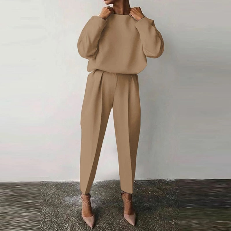 Damski zestaw dwóch części – Elegancki, komfortowy, stylowy, wszechstronny, smart casual, codzienny strój