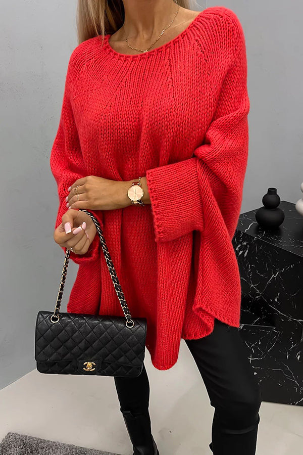 Damski ponczo z dzianiny – Sweter z luźnym okrągłym dekoltem do smart casualowych stylizacji