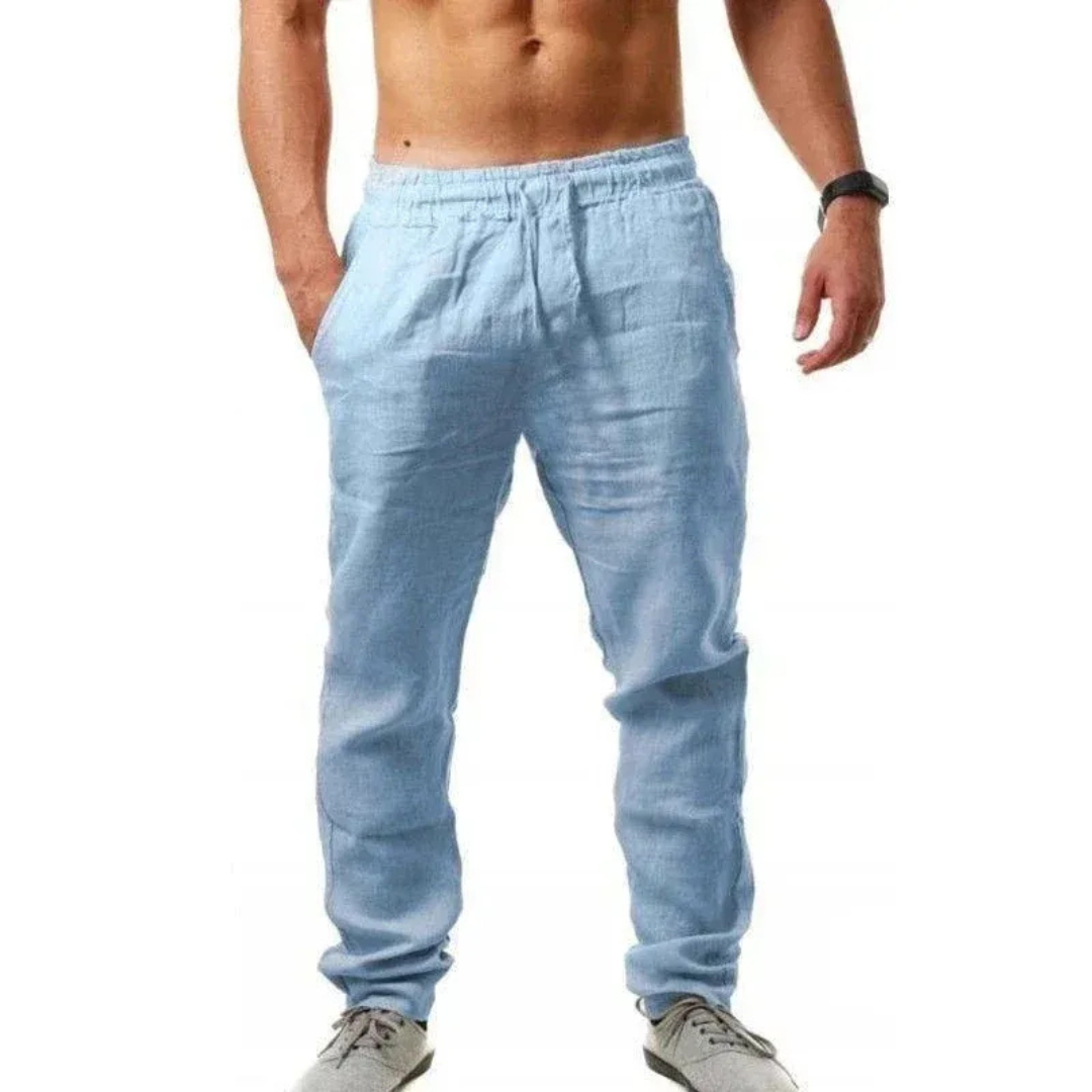 Męskie lekkie spodnie lniane z sznurkiem – Wygodne letnie spodnie na podróże i codzienne noszenie