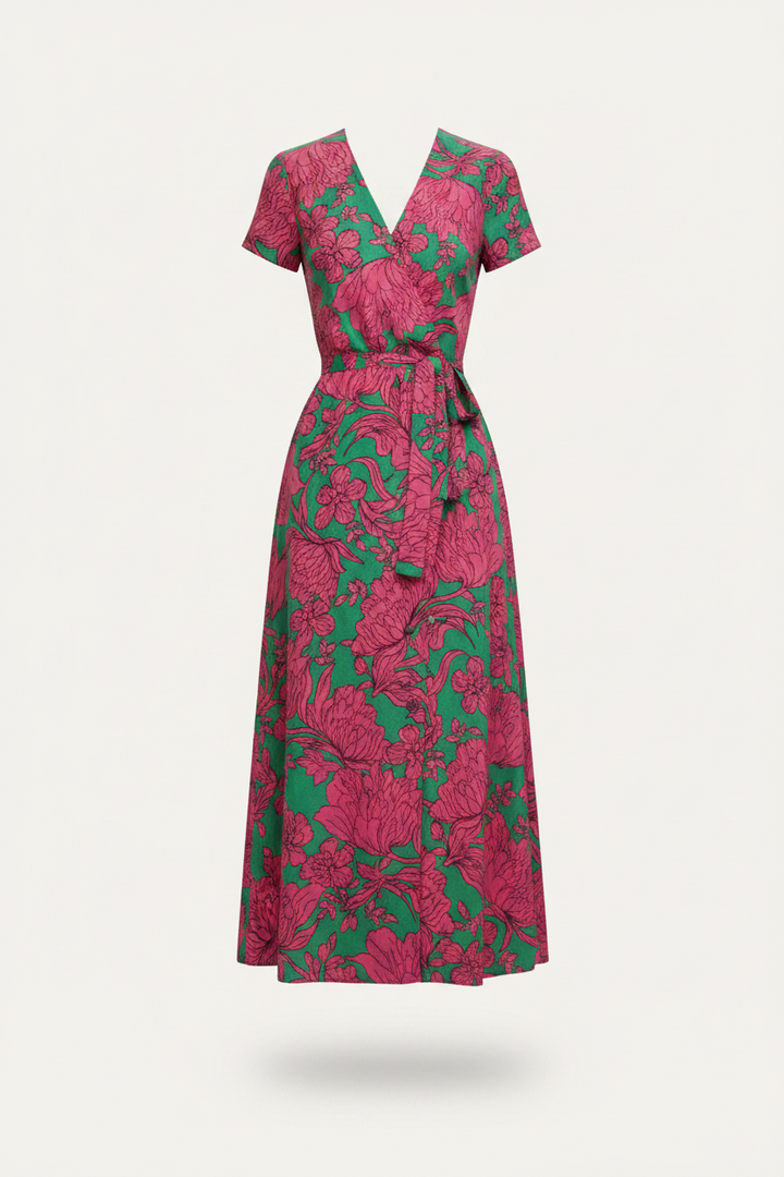 Damska Letnia Sukienka Maxi z Wzorem – Lekka, Oddychająca, Wygodna, Stylowa, A-Linia, Na Wakacje, Na Co Dzień