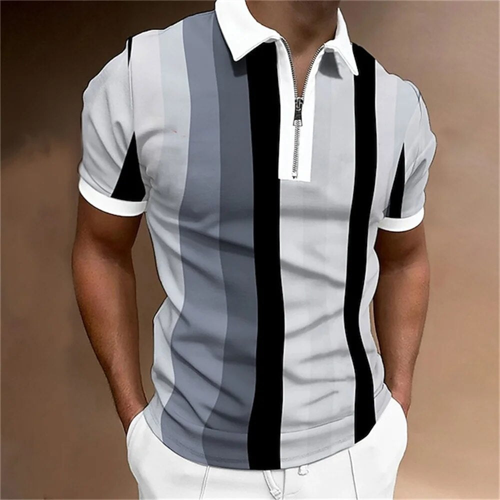 Męska Koszulka Polo w Paski – Dopasowana, Oddychająca, Wygodna, Stylowa, Casualowa, Elegancka, Codzienna