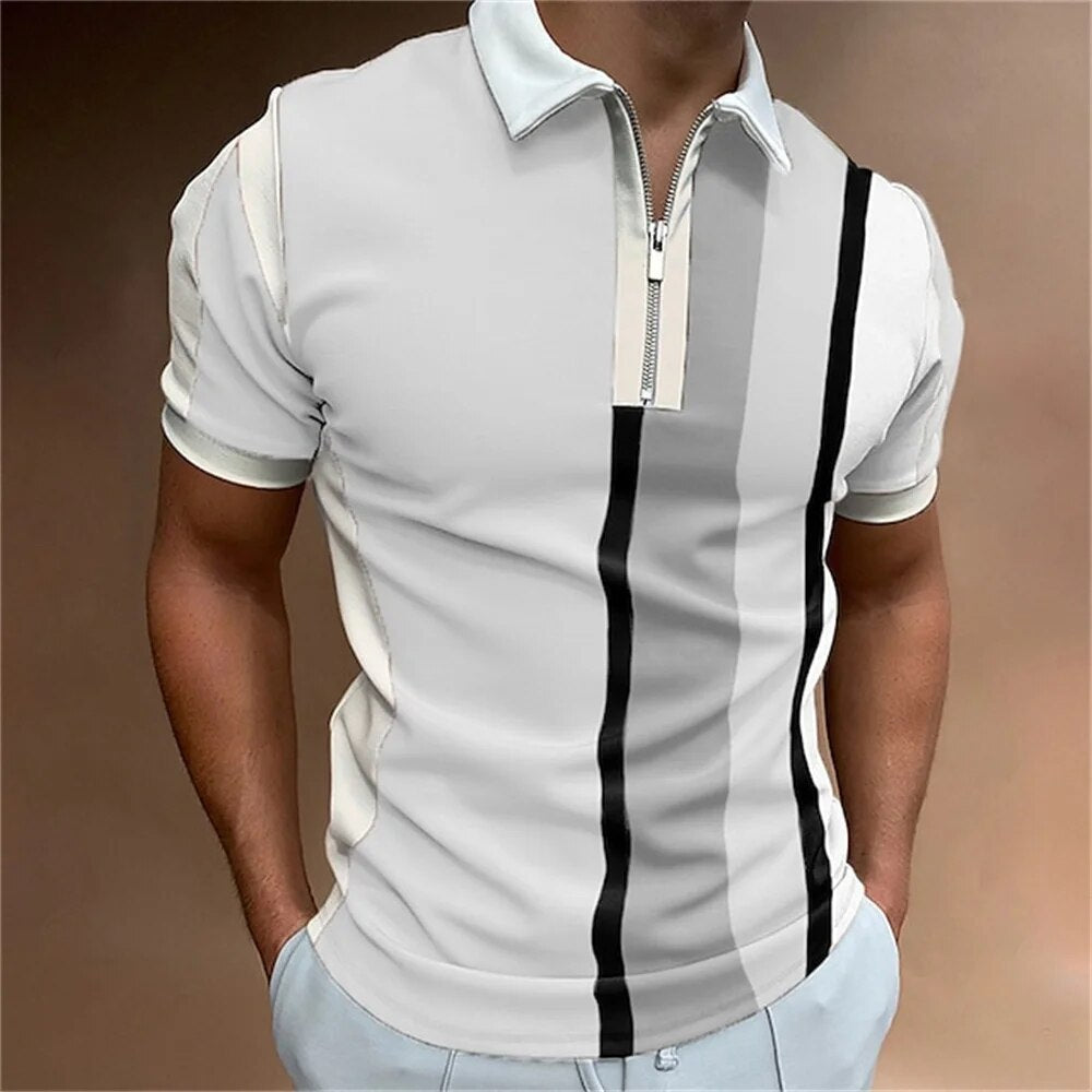 Męska Koszulka Polo w Paski – Dopasowana, Oddychająca, Wygodna, Stylowa, Casualowa, Elegancka, Codzienna