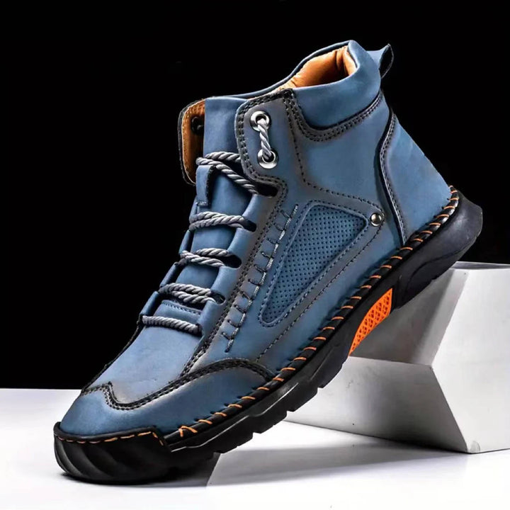 Męskie ręcznie szyte wysokie buty outdoorowe na sznurówki