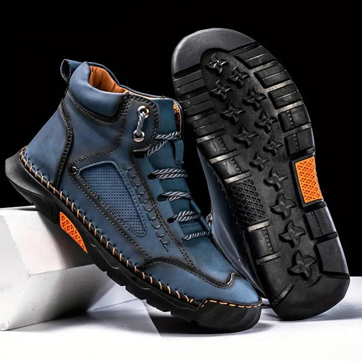Męskie ręcznie szyte wysokie buty outdoorowe na sznurówki