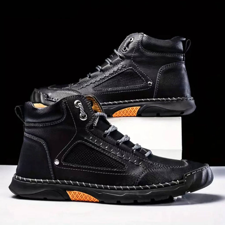 Męskie ręcznie szyte wysokie buty outdoorowe na sznurówki