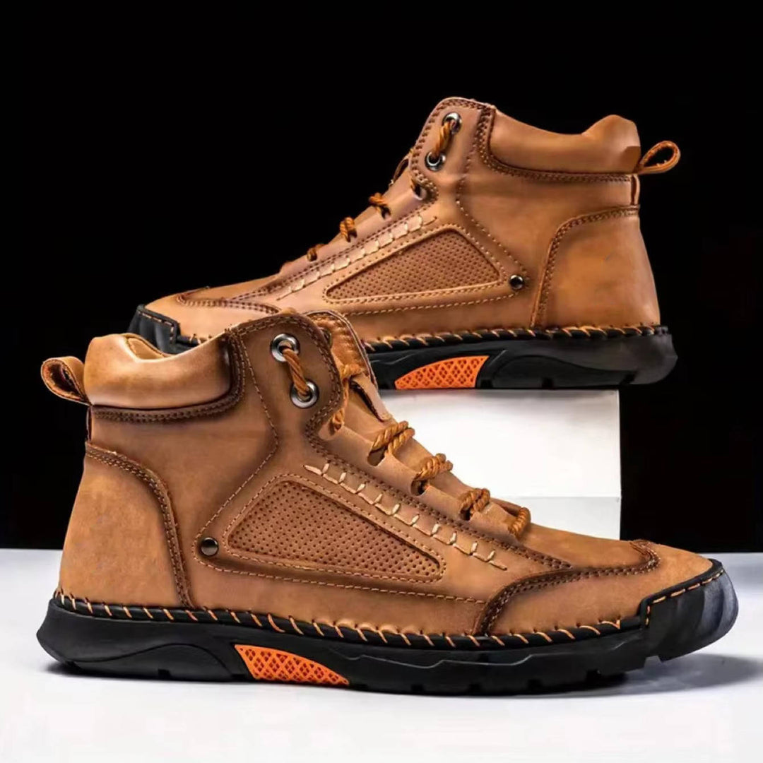 Męskie ręcznie szyte wysokie buty outdoorowe na sznurówki