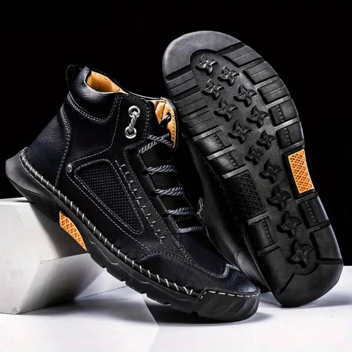 Męskie ręcznie szyte wysokie buty outdoorowe na sznurówki