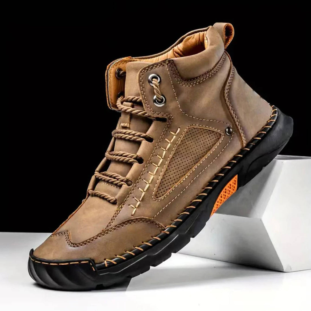 Męskie ręcznie szyte wysokie buty outdoorowe na sznurówki