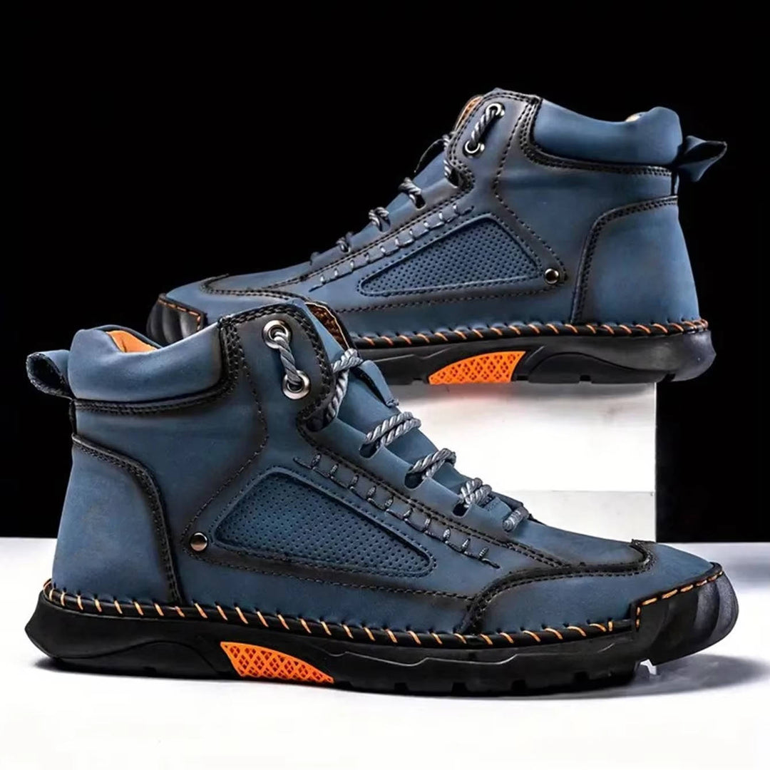 Męskie ręcznie szyte wysokie buty outdoorowe na sznurówki