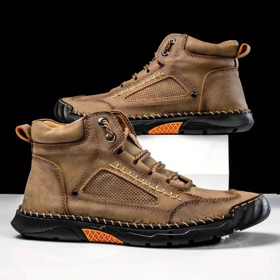 Męskie ręcznie szyte wysokie buty outdoorowe na sznurówki