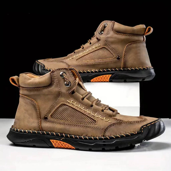 Męskie ręcznie szyte wysokie buty outdoorowe na sznurówki