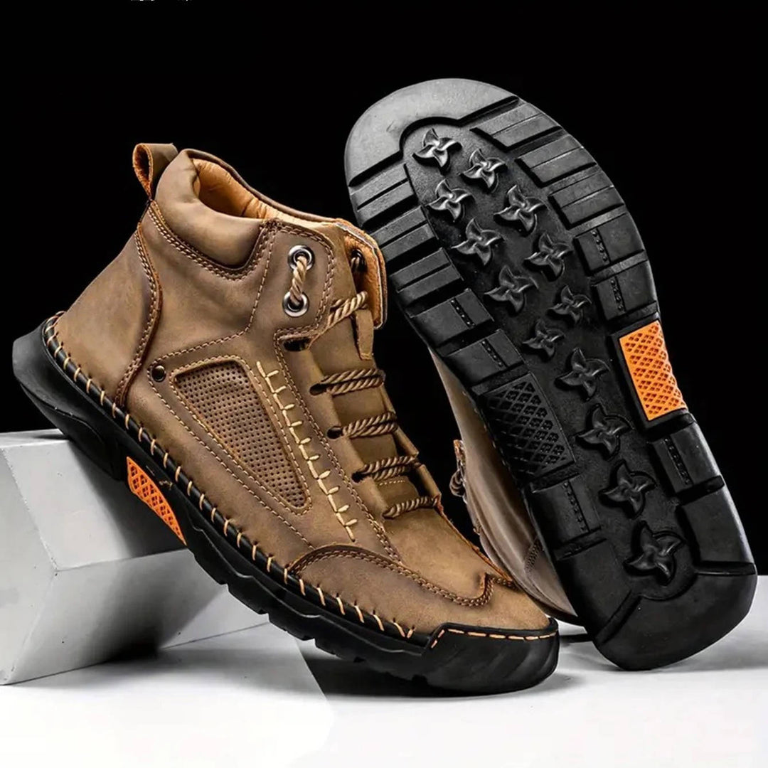 Męskie ręcznie szyte wysokie buty outdoorowe na sznurówki