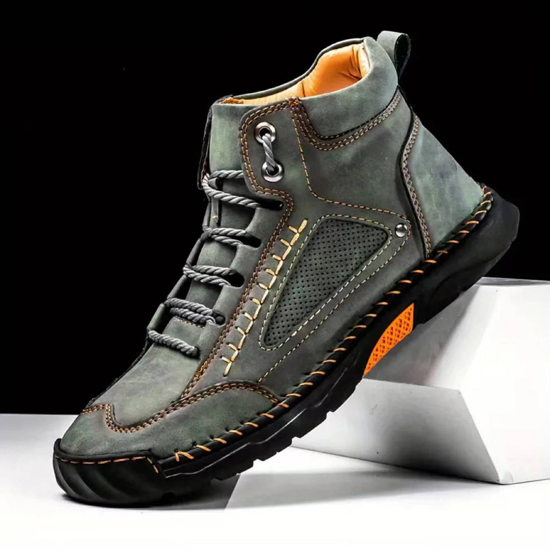 Męskie ręcznie szyte wysokie buty outdoorowe na sznurówki