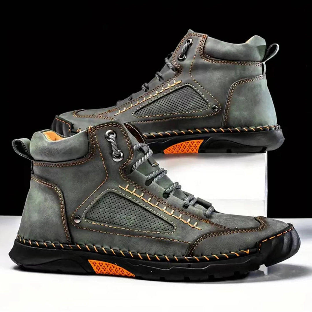 Męskie ręcznie szyte wysokie buty outdoorowe na sznurówki