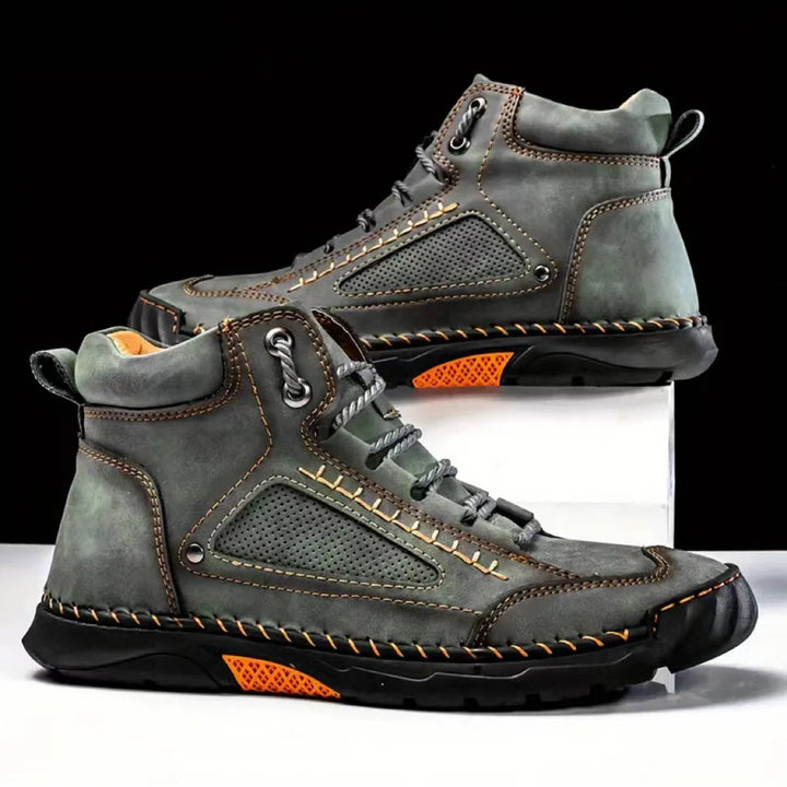 Męskie ręcznie szyte wysokie buty outdoorowe na sznurówki