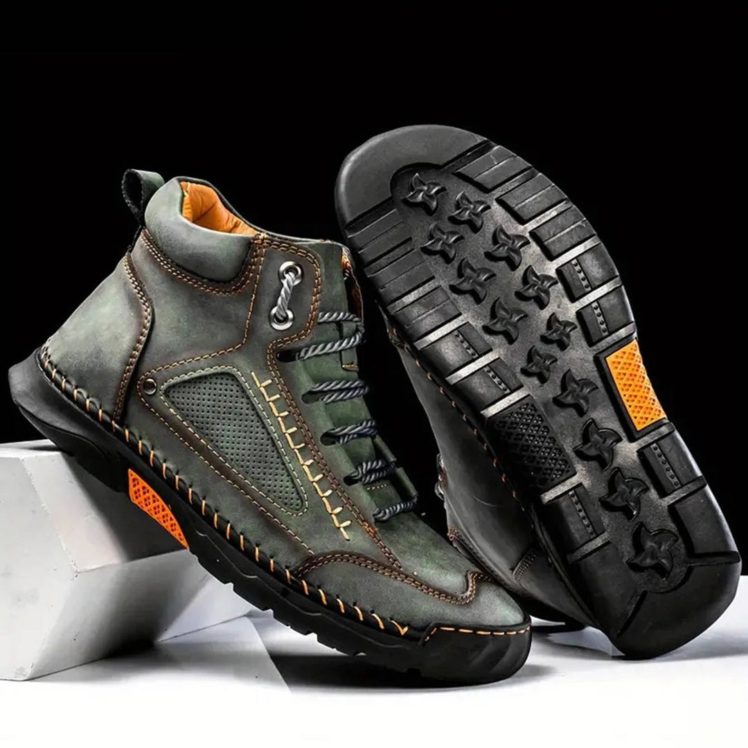 Męskie ręcznie szyte wysokie buty outdoorowe na sznurówki