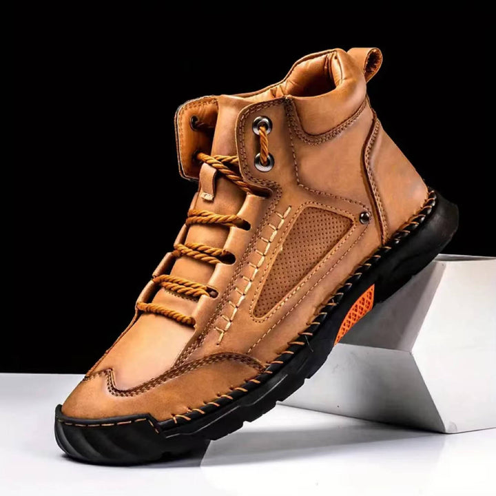 Męskie ręcznie szyte wysokie buty outdoorowe na sznurówki