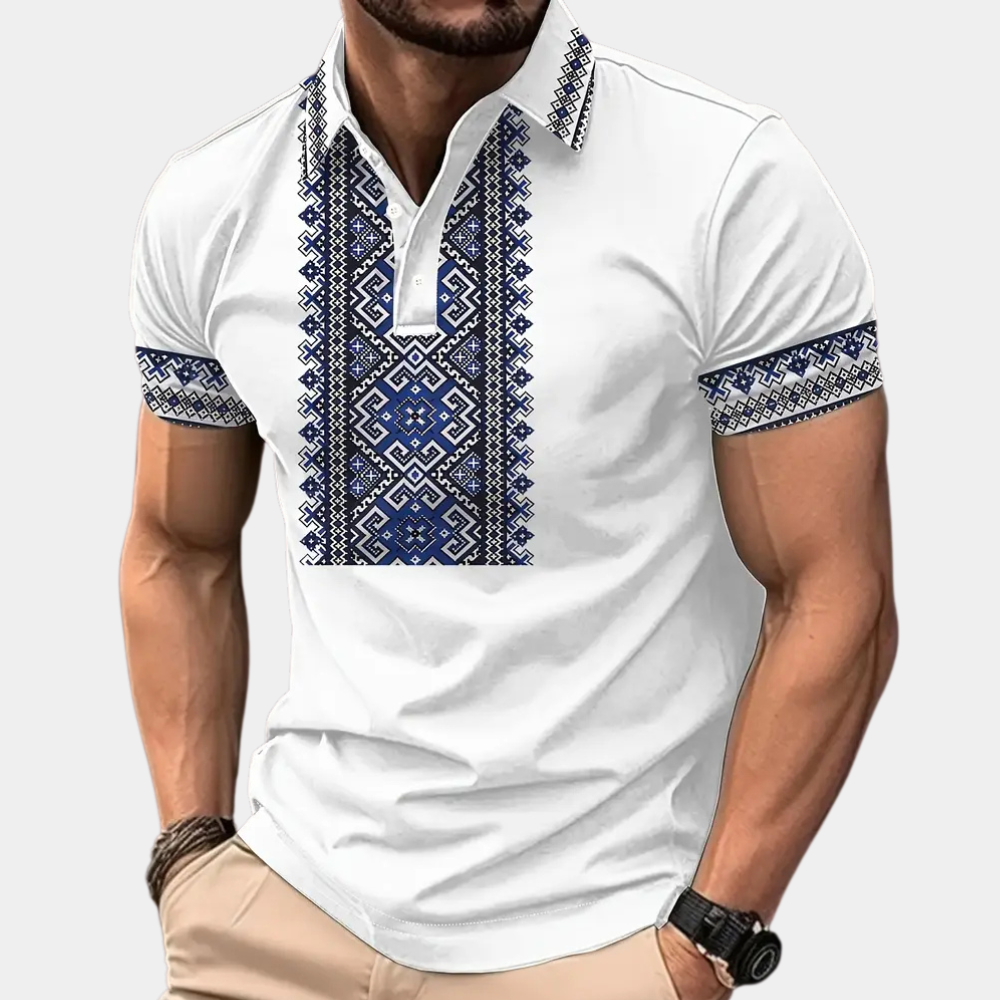 Męska Koszulka Polo z Haftem, Detal Wzoru, Slim Fit, Casual