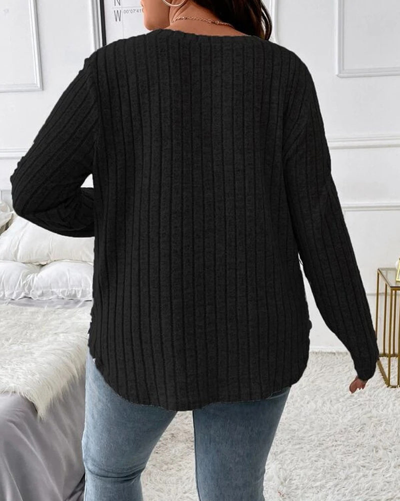 Damski sweter jednokolorowy z dekoltem w serek, długim rękawem, wykonany z miękkiej mieszanki bawełny, w casualowym, codziennym, wygodnym kroju