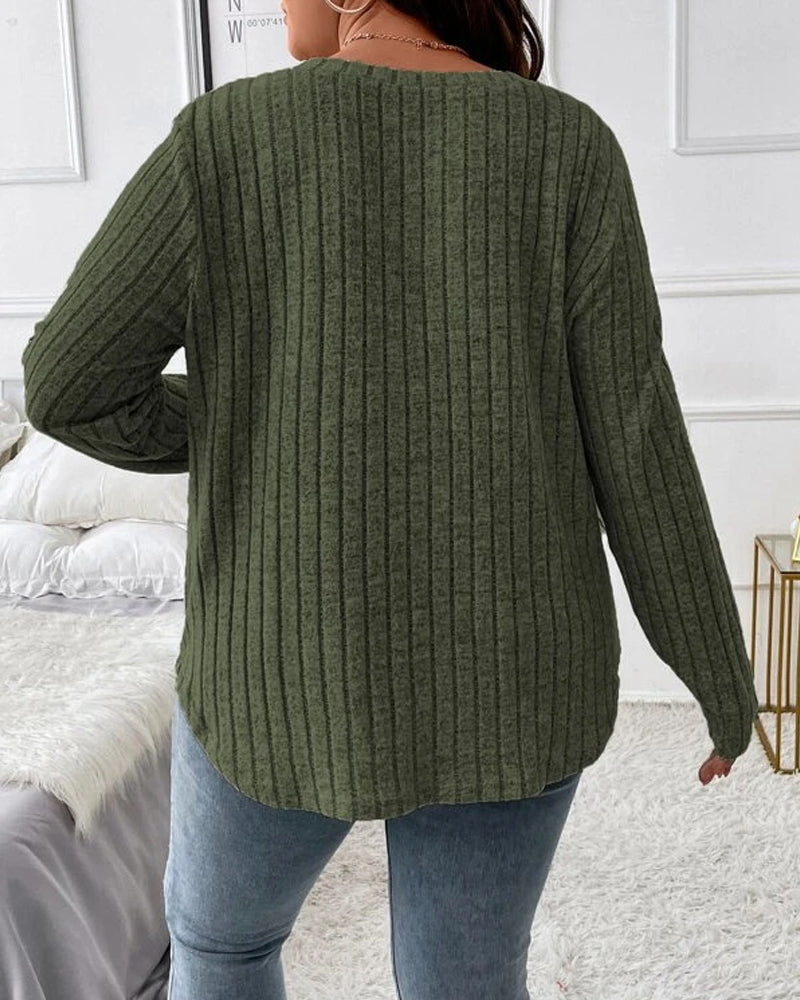 Damski sweter jednokolorowy z dekoltem w serek, długim rękawem, wykonany z miękkiej mieszanki bawełny, w casualowym, codziennym, wygodnym kroju