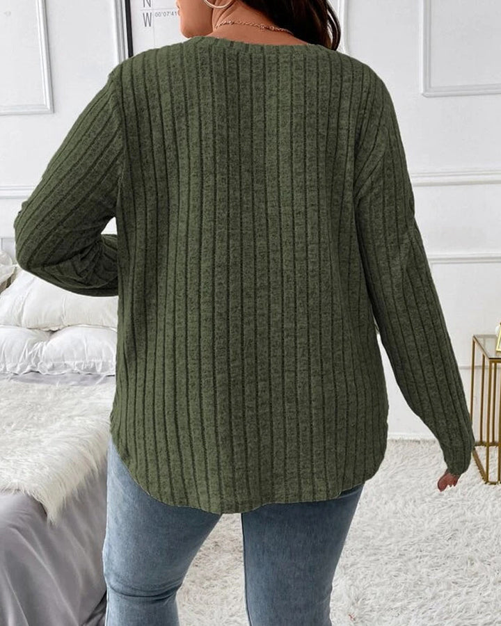 Damski sweter jednokolorowy z dekoltem w serek, długim rękawem, wykonany z miękkiej mieszanki bawełny, w casualowym, codziennym, wygodnym kroju