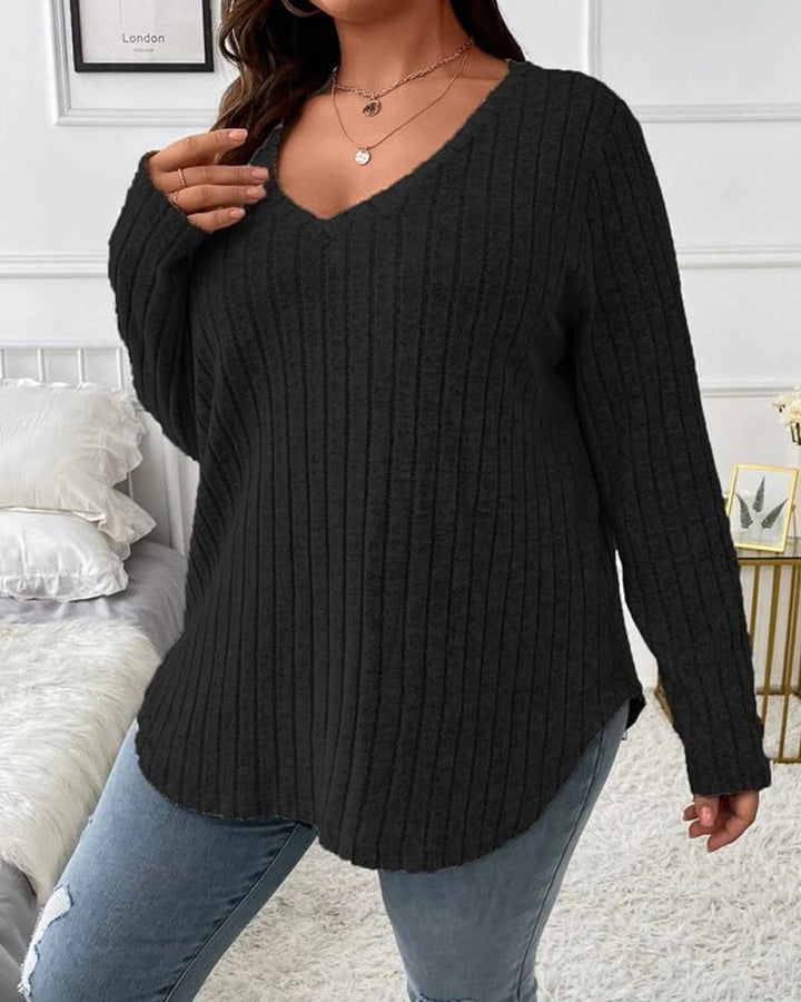 Damski sweter jednokolorowy z dekoltem w serek, długim rękawem, wykonany z miękkiej mieszanki bawełny, w casualowym, codziennym, wygodnym kroju