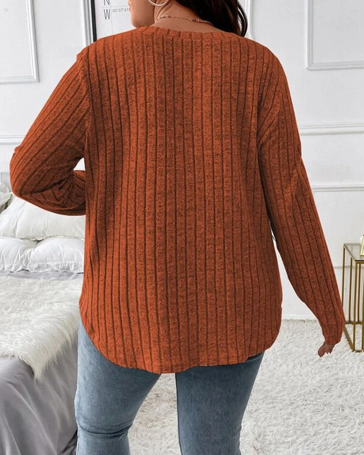 Damski sweter jednokolorowy z dekoltem w serek, długim rękawem, wykonany z miękkiej mieszanki bawełny, w casualowym, codziennym, wygodnym kroju