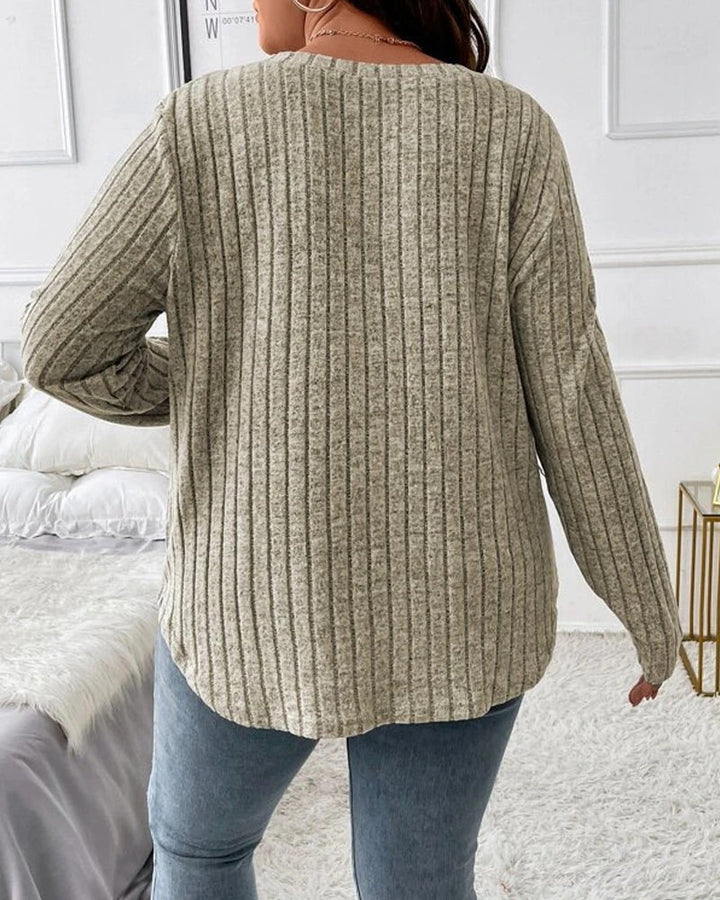 Damski sweter jednokolorowy z dekoltem w serek, długim rękawem, wykonany z miękkiej mieszanki bawełny, w casualowym, codziennym, wygodnym kroju