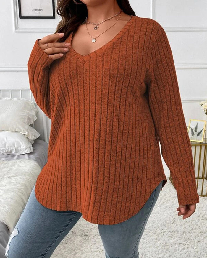 Damski sweter jednokolorowy z dekoltem w serek, długim rękawem, wykonany z miękkiej mieszanki bawełny, w casualowym, codziennym, wygodnym kroju