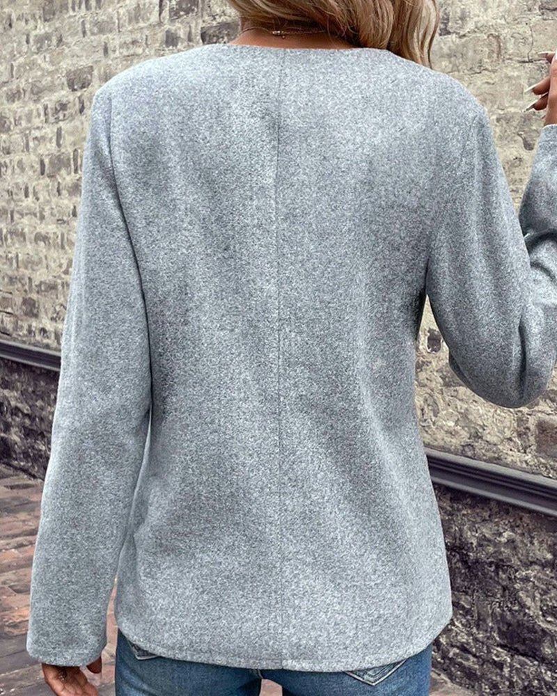 Damski Sweter z Kontrastowym Kolorem, Elegancki Płaszcz Biznesowy na Co Dzień, Długi Rękaw