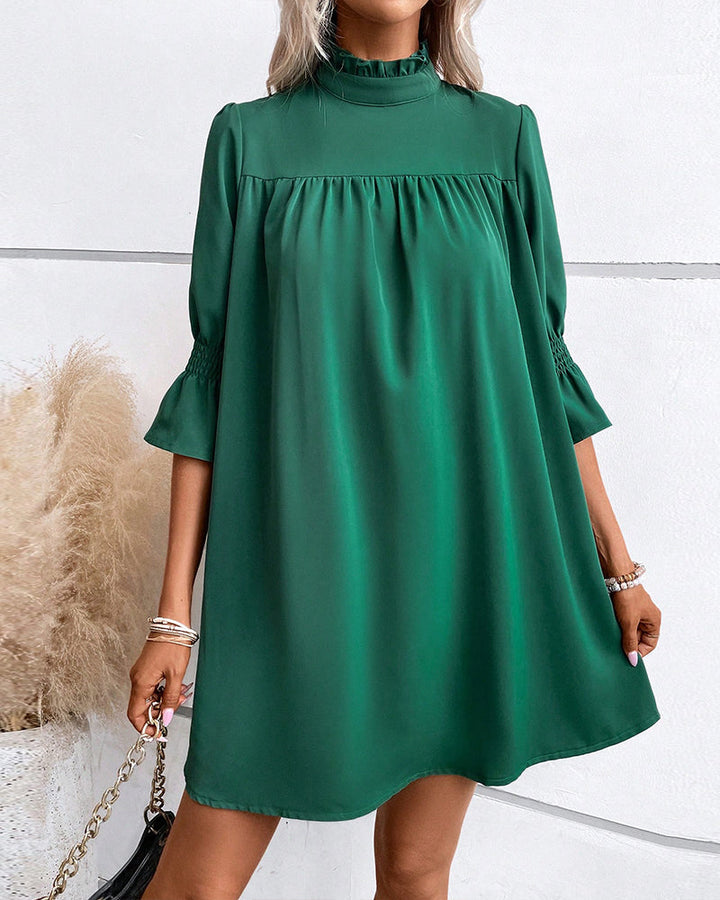 Elegancka Sukienka z Wysokim Dekoltem dla Kobiet, Długość do Kolan, Półrękaw, Biuro, Casual, Praca, Wygodne Codzienne Noszenie