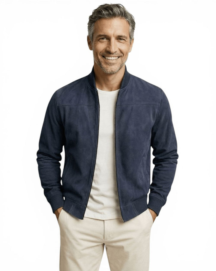 Męska Slim Suede Bomber Jacket – Wyszukana warstwa przejściowa do smart casualowego stylu