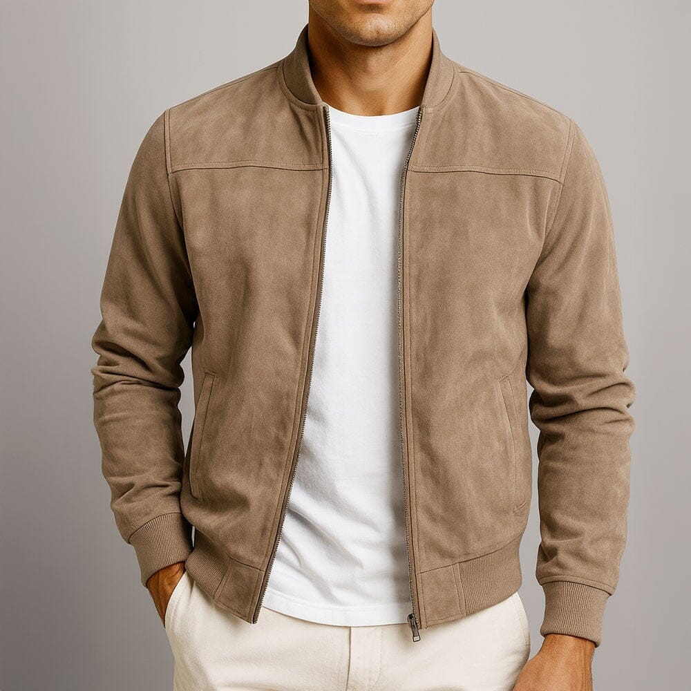 Męska Slim Suede Bomber Jacket – Wyszukana warstwa przejściowa do smart casualowego stylu