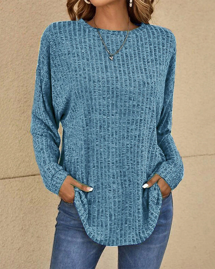 Damski sweter z okrągłym dekoltem, długi rękaw, miękka mieszanka bawełny, casualowy, podstawowy, codzienny, wygodny top do warstwowego noszenia