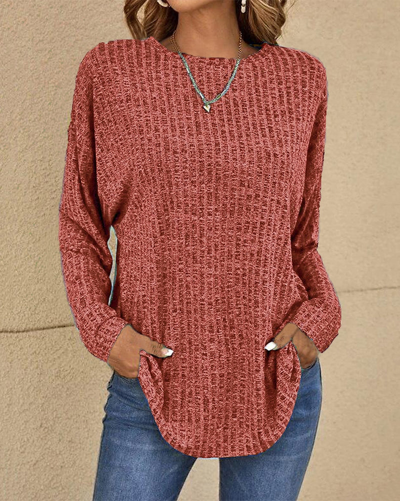Damski sweter z okrągłym dekoltem, długi rękaw, miękka mieszanka bawełny, casualowy, podstawowy, codzienny, wygodny top do warstwowego noszenia
