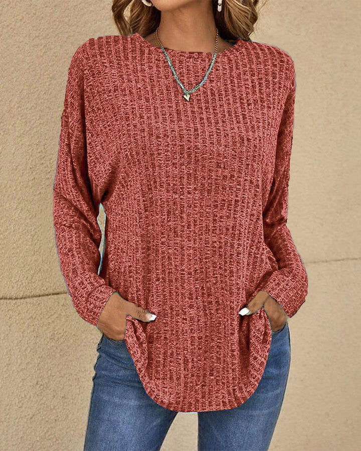 Damski sweter z okrągłym dekoltem, długi rękaw, miękka mieszanka bawełny, casualowy, podstawowy, codzienny, wygodny top do warstwowego noszenia