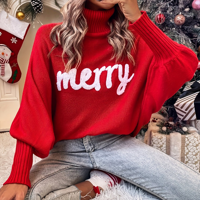 Damski Sweter z Golfem Merry Oversize z Bufiastymi Rękawami