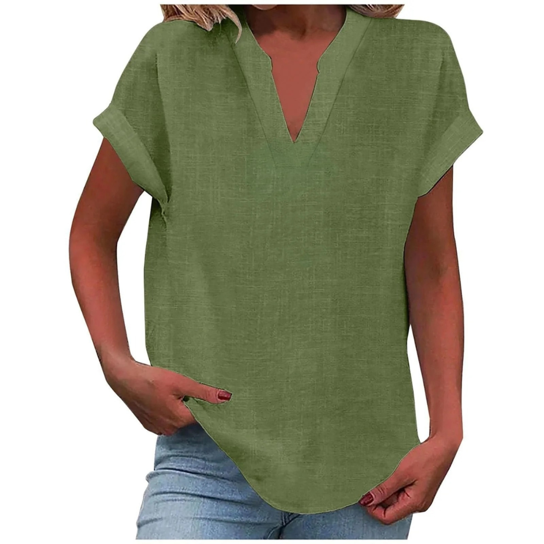 Damska Bluzka V-Neck w Stylu Luźnym – Lekki Top na Wiosnę i Lato do Codziennego Noszenia