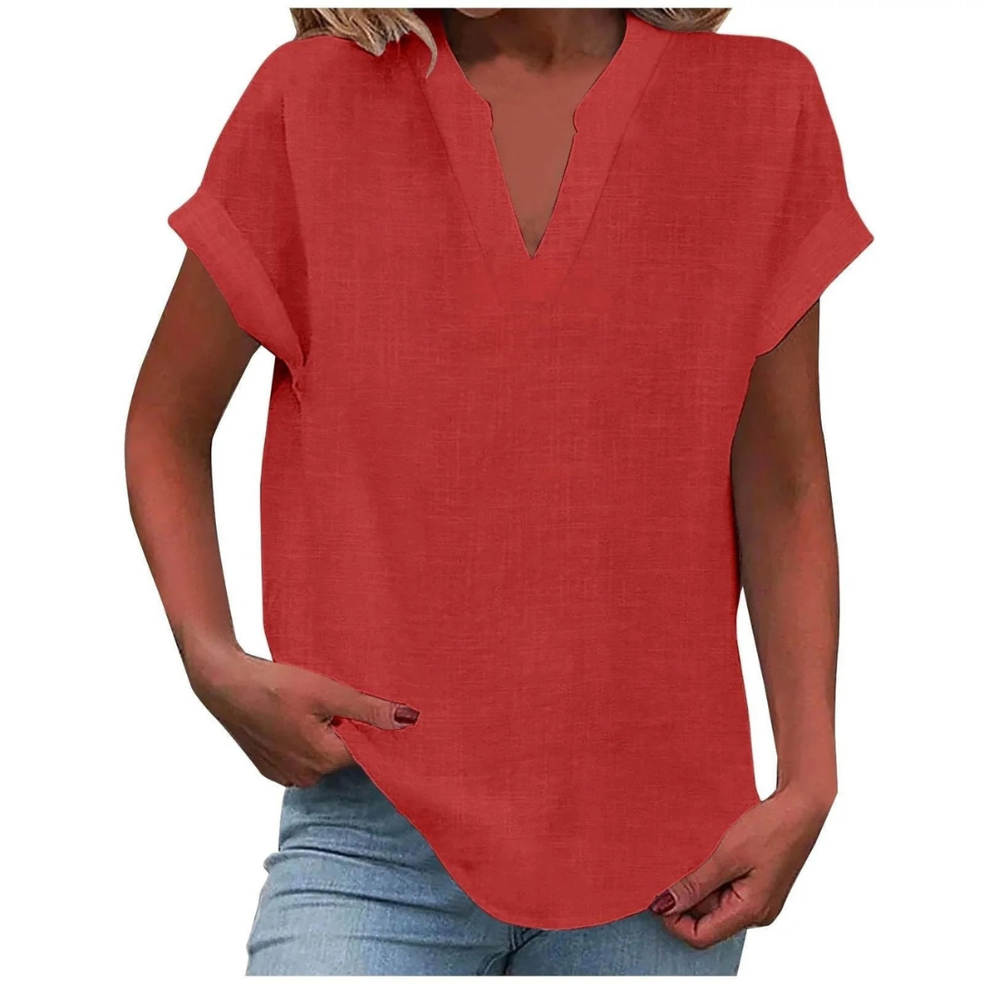 Damska Bluzka V-Neck w Stylu Luźnym – Lekki Top na Wiosnę i Lato do Codziennego Noszenia