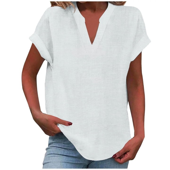 Damska Bluzka V-Neck w Stylu Luźnym – Lekki Top na Wiosnę i Lato do Codziennego Noszenia