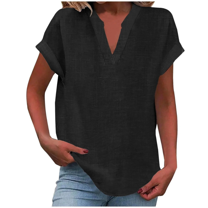 Damska Bluzka V-Neck w Stylu Luźnym – Lekki Top na Wiosnę i Lato do Codziennego Noszenia