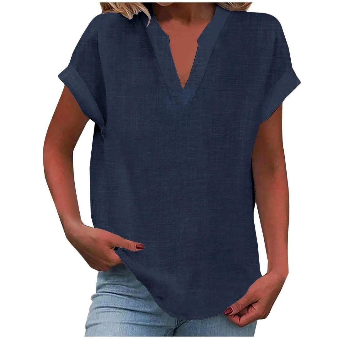 Damska Bluzka V-Neck w Stylu Luźnym – Lekki Top na Wiosnę i Lato do Codziennego Noszenia