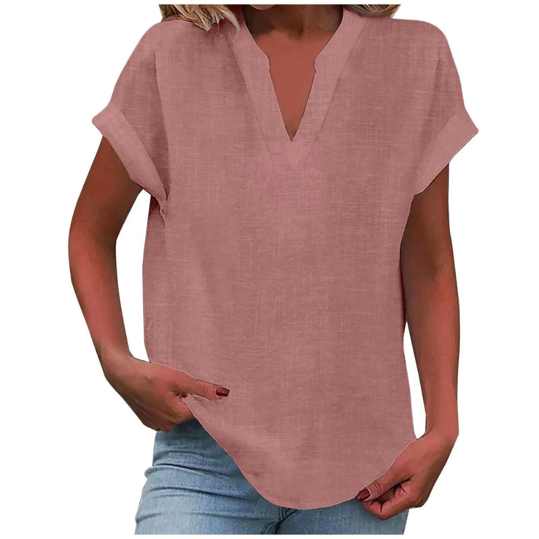 Damska Bluzka V-Neck w Stylu Luźnym – Lekki Top na Wiosnę i Lato do Codziennego Noszenia