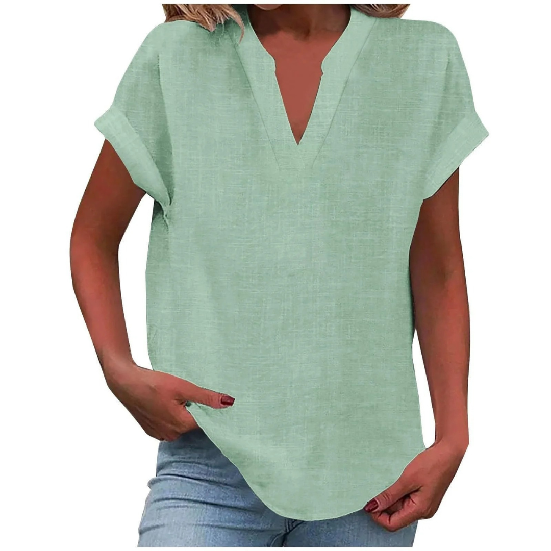 Damska Bluzka V-Neck w Stylu Luźnym – Lekki Top na Wiosnę i Lato do Codziennego Noszenia
