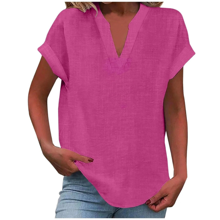 Damska Bluzka V-Neck w Stylu Luźnym – Lekki Top na Wiosnę i Lato do Codziennego Noszenia