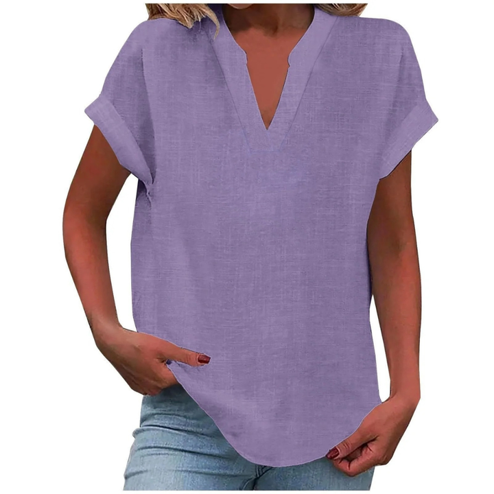 Damska Bluzka V-Neck w Stylu Luźnym – Lekki Top na Wiosnę i Lato do Codziennego Noszenia